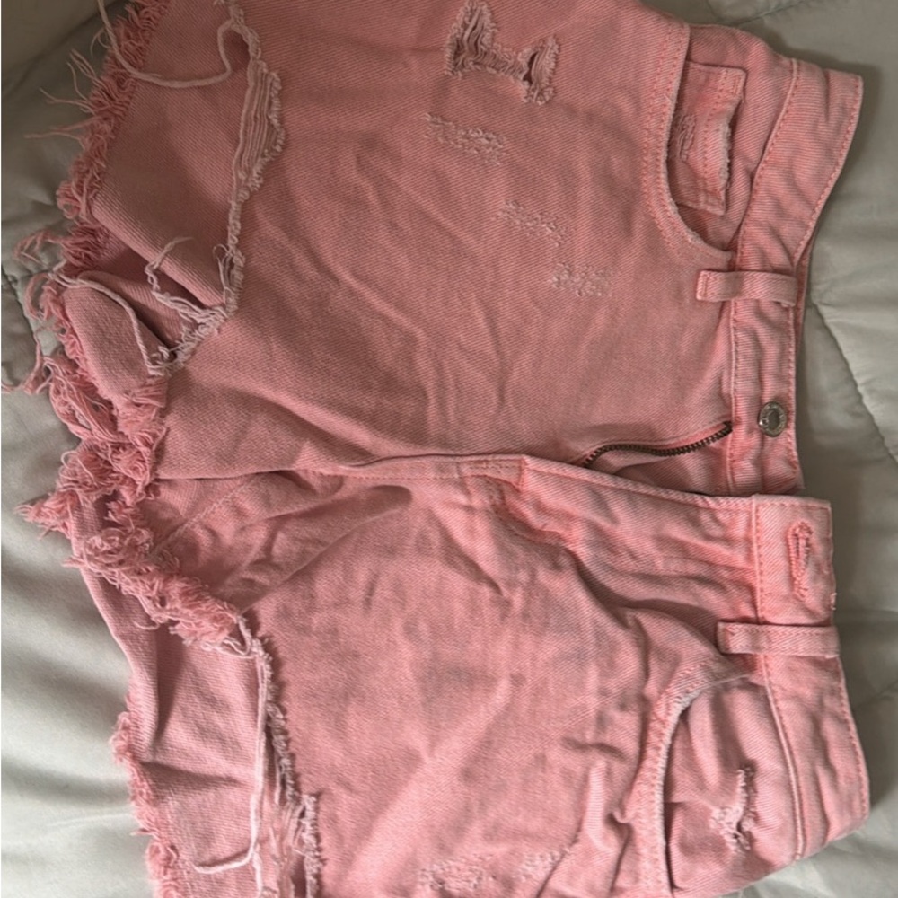 Pink Distressed Jean Shorts